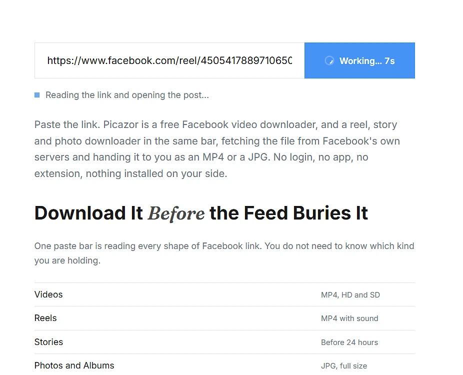 Picazor fetching a Facebook video file from Facebook servers
